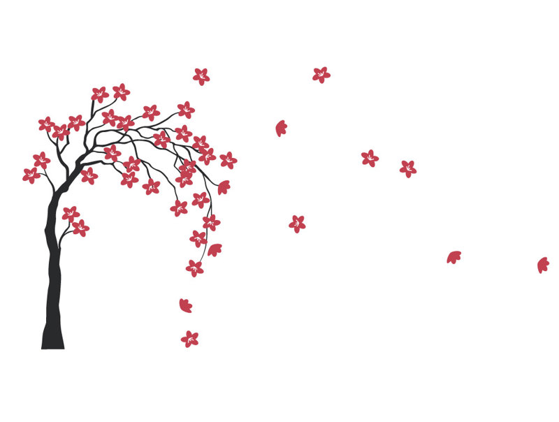 Décalcomanie murale arbre dans le vent, H 19 po x l 35 po x P 0,01 po, Noir / vert pâle