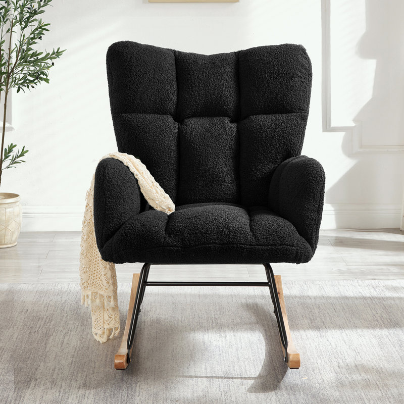 Chaise berçante capitonnée et rembourrée avec structure en métal, Noir