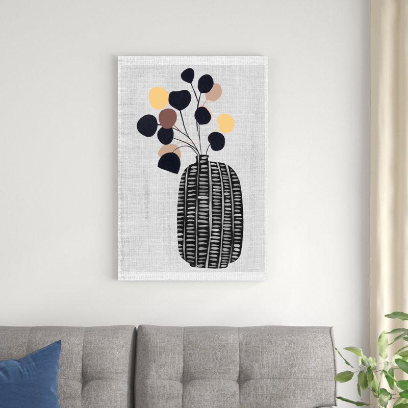 Vase décoré avec plante III, H 36 po x l 24 po x P 1,25 po