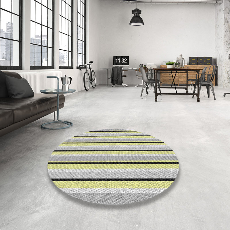 Tapis jaune à rayures Milner, Rond 3 pi