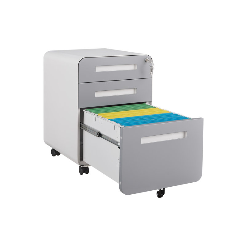 Classeur mobile sous le bureau à 3 tiroirs avec serrure - blanc et gris, Blanc / Gris