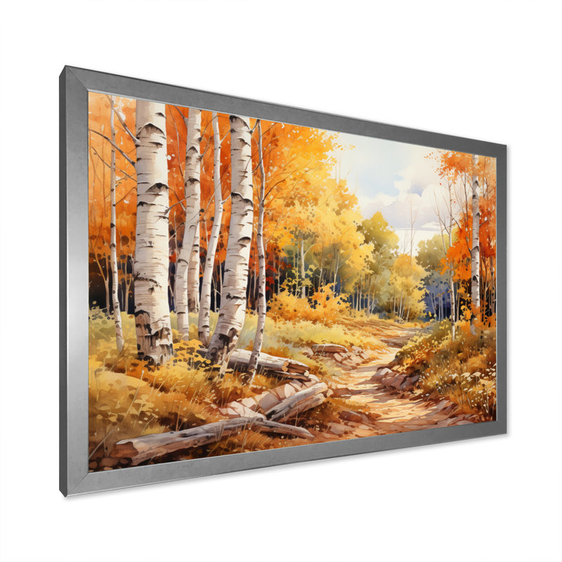 " Birch Woods Gilded Pathway II ", 24" H x 32" W x 1" D, Silver Picture Framed