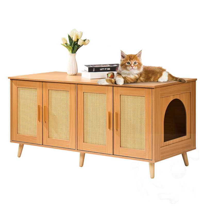 Enceinte de litière en bois pour chat avec crochet
