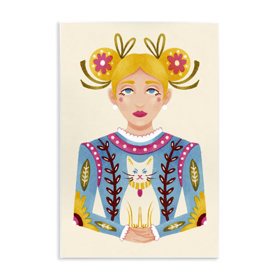 Blonde Folk Girl with Cat Wall Plaque, design by Hannah Moren