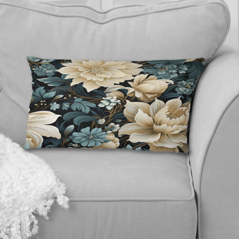Symphonie blanche et bleue des jardins de pétales - Coussin imprimé floral