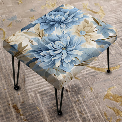 White And Blue Damask Breeze I - Damask Rectangle Ottoman