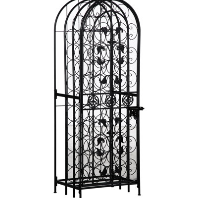 Black Wrought Iron 45 Wine Display Rack With Lock, Attractive Design, Storage Holder For 45 Bottles Charming , Functional