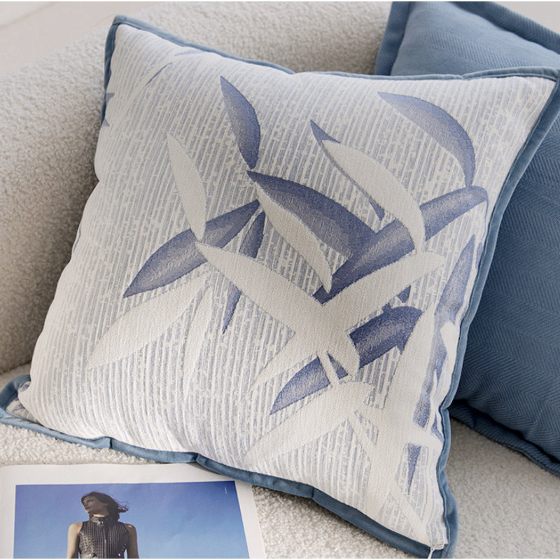 Cushion Cover, White/Blue Plants & Flowers, Square 45cm