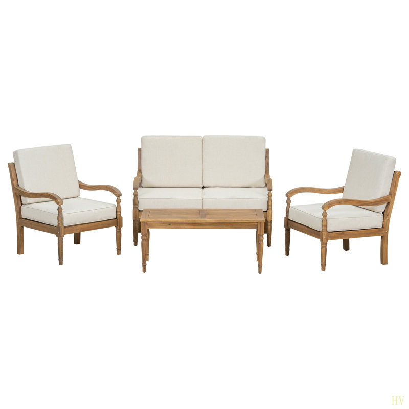 Ensemble de conversation 4 pièces avec coussins, ensemble de conversation d'extérieur en bois d'acacia