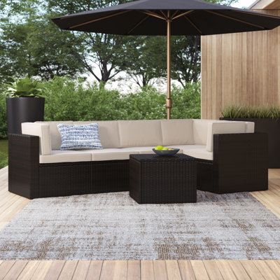 Ensemble de conversation modulaire en rotin avec coussins 6 pièces Alante
