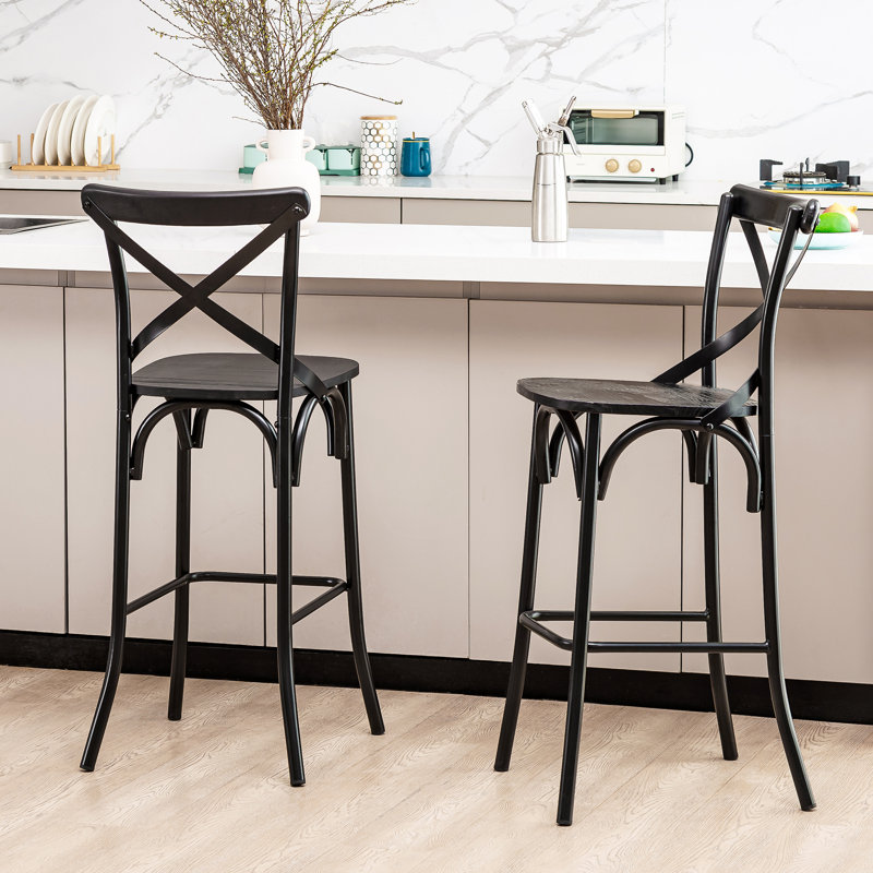 Moris Solid Wood 29.5'' Bar Stool, Black, Black
