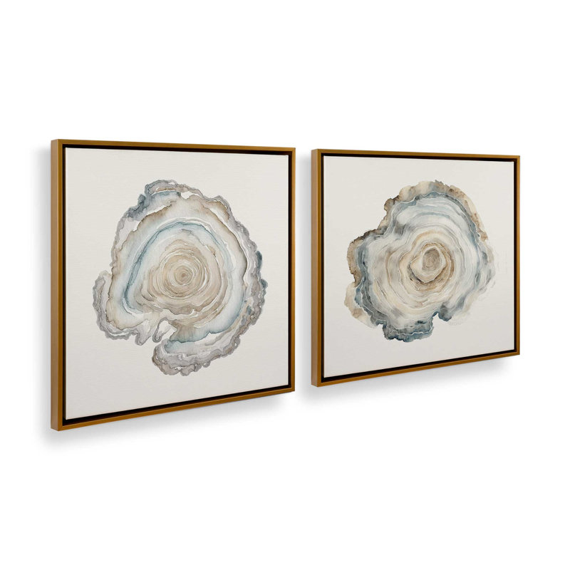 Ensemble de 2 imprimés de veines océaniques, 16 po x 16 po, Cadre flottant doré poli