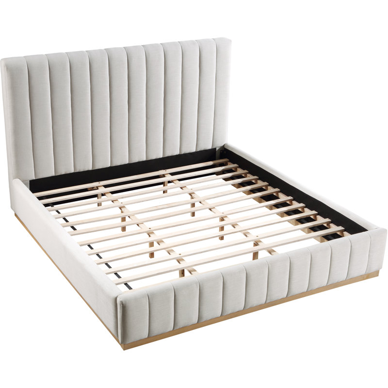 Codyn Upholstered Platform Bed, King, Cream Linen Textured Fabric