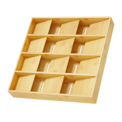 Bamboo Silverware Drawer Organizer with Labels, Kitchen Utensil Tray for Flatware, Cutlery, Spoons & Knives, 12 Slots