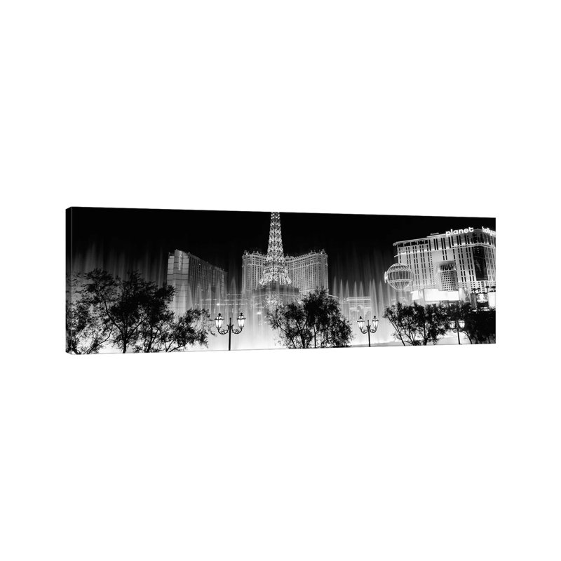 Hotels In A City Lit Up At Night, The Strip, Las Vegas, Nevada, USA by Panoramic Images - Wrapped Canvas Panoramic Gallery-Wrapped Canvas Giclée
