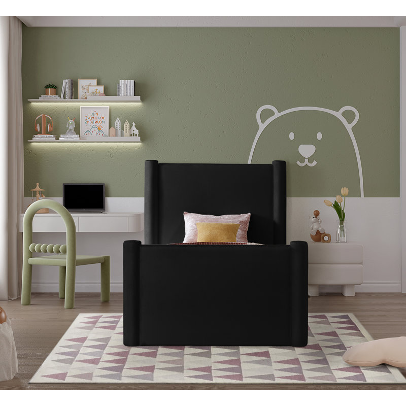 Elias Upholstered Platform Bed, Twin, Black Velvet