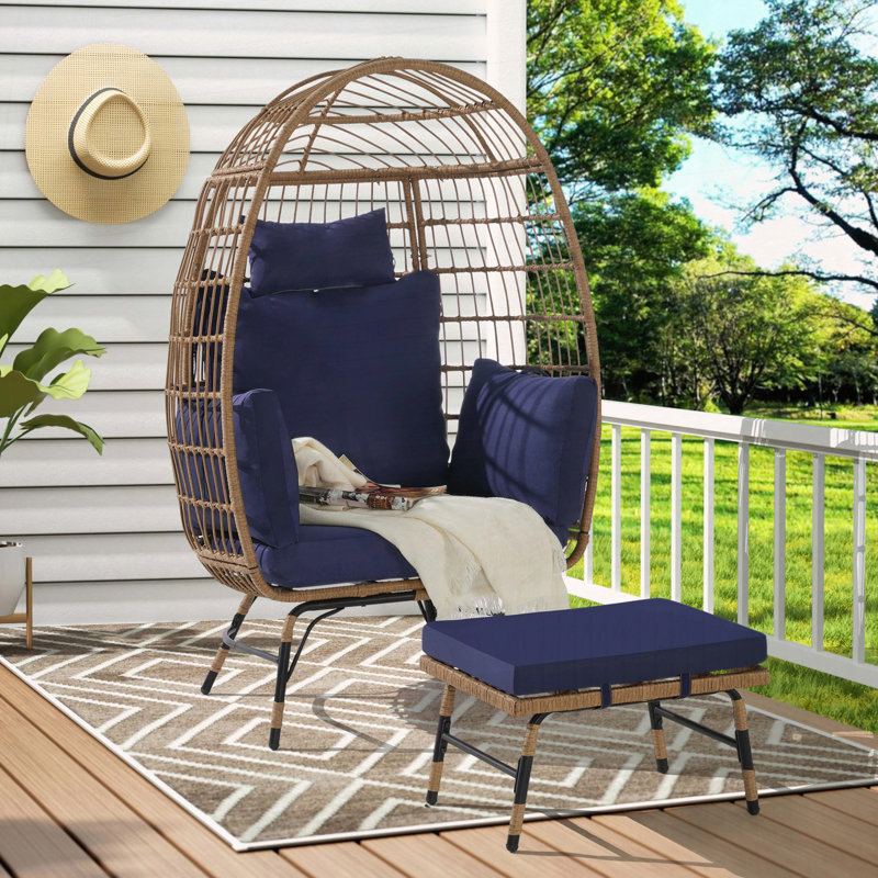 Fauteuil en osier, Naturel / bleu foncé