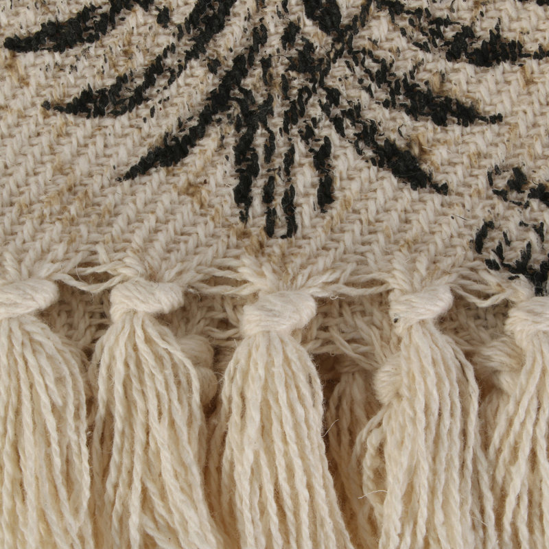 Botanical Elegance Fringed Cotton Throw - 50x60"