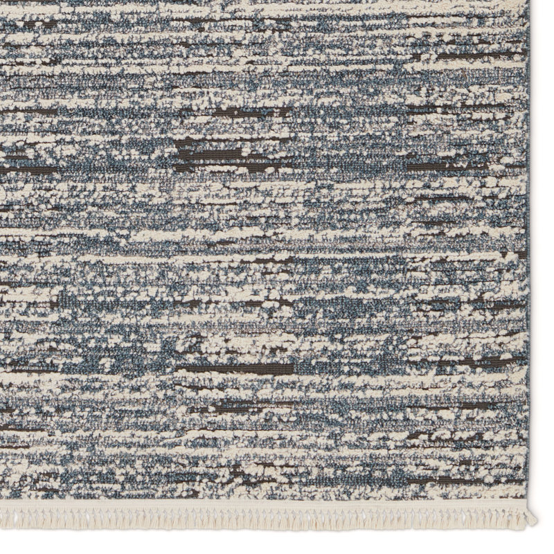 Tapis rayé bleu / gris en polypropylène / polyester tissé à la machine, Rectangle 4 pi x 6 pi