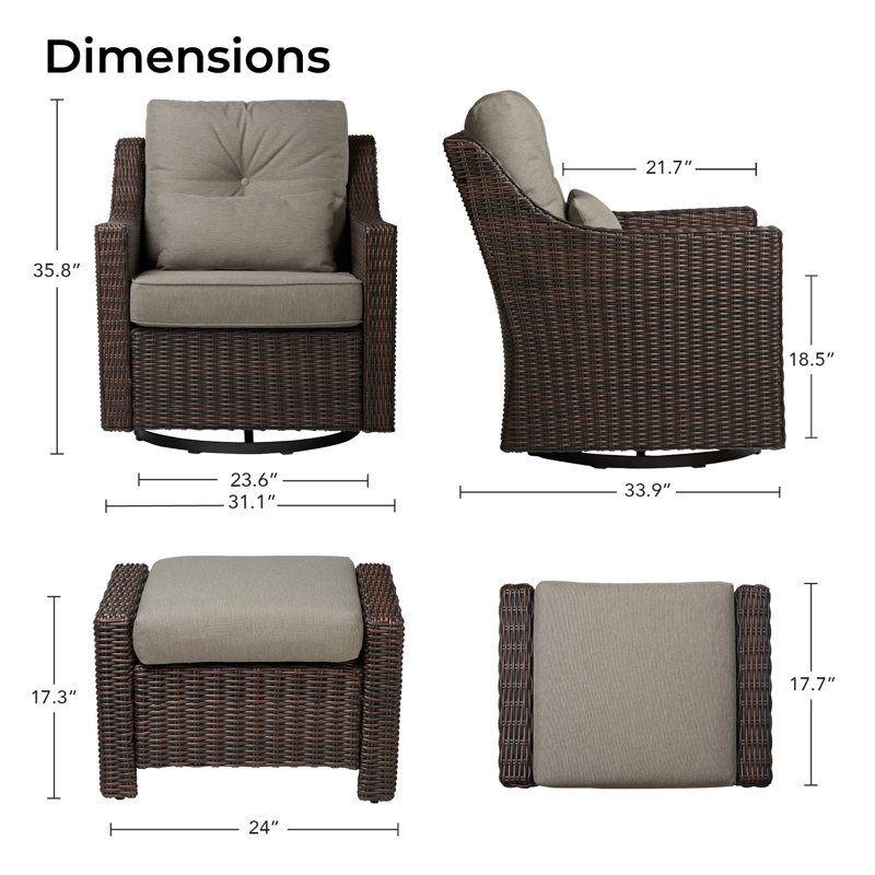 Fauteuil de patio pivotant avec repose-pieds Keaisha, Gris brunâtre / brun