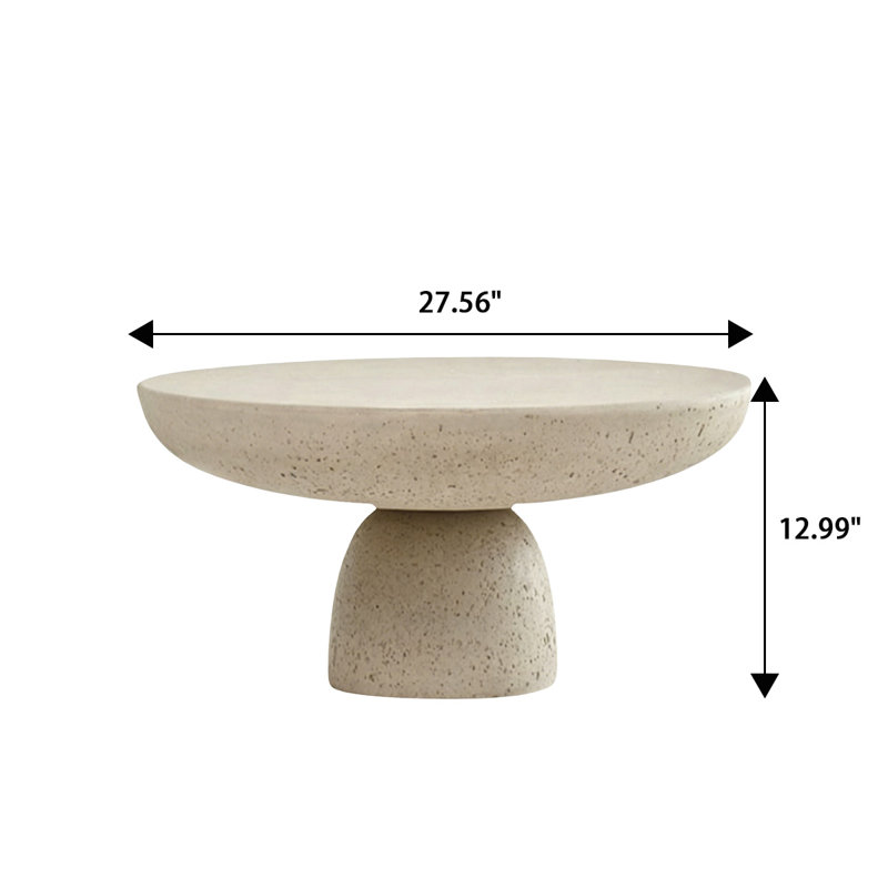 Table basse ronde à piédestal en fibre de verre l 27,56 po, table basse mouchetée beige pour décoration multi-pièces Wabi Sabi Boho