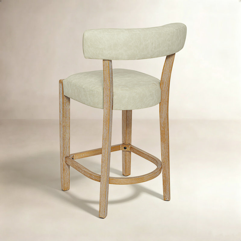 Tabouret de bar 26 po à hauteur de comptoir avec structure en bois massif, Similicuir beige / cadre naturel, 3