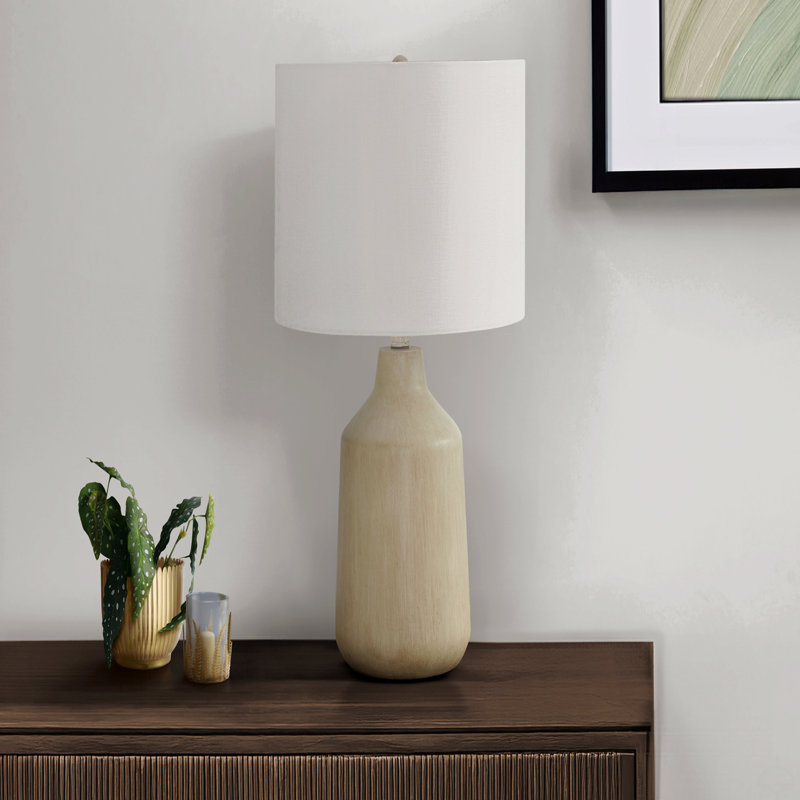 Lighting, H 24 ", lampe de table, béton beige, abat-jour, Beige, Blanc