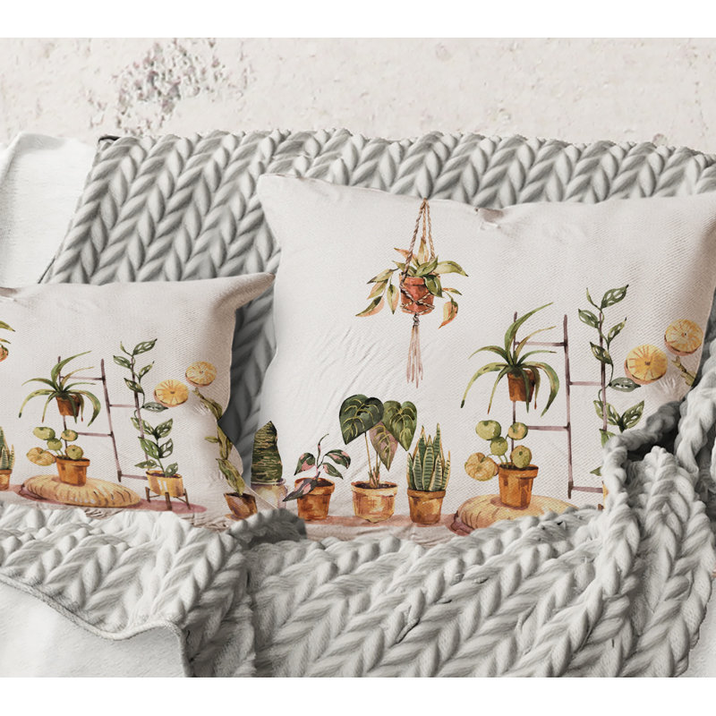 Carré, plantes d'intérieur d'intérieur Urban Jungle II - Coussin décoratif imprimé traditionnel, 18" x 18"
