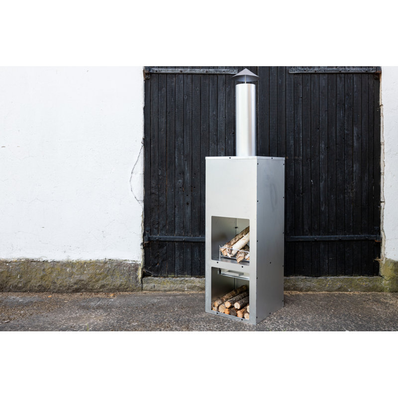 Azarie Square Steel Wood Burning Smokeless Outdoor Fireplace, Silver