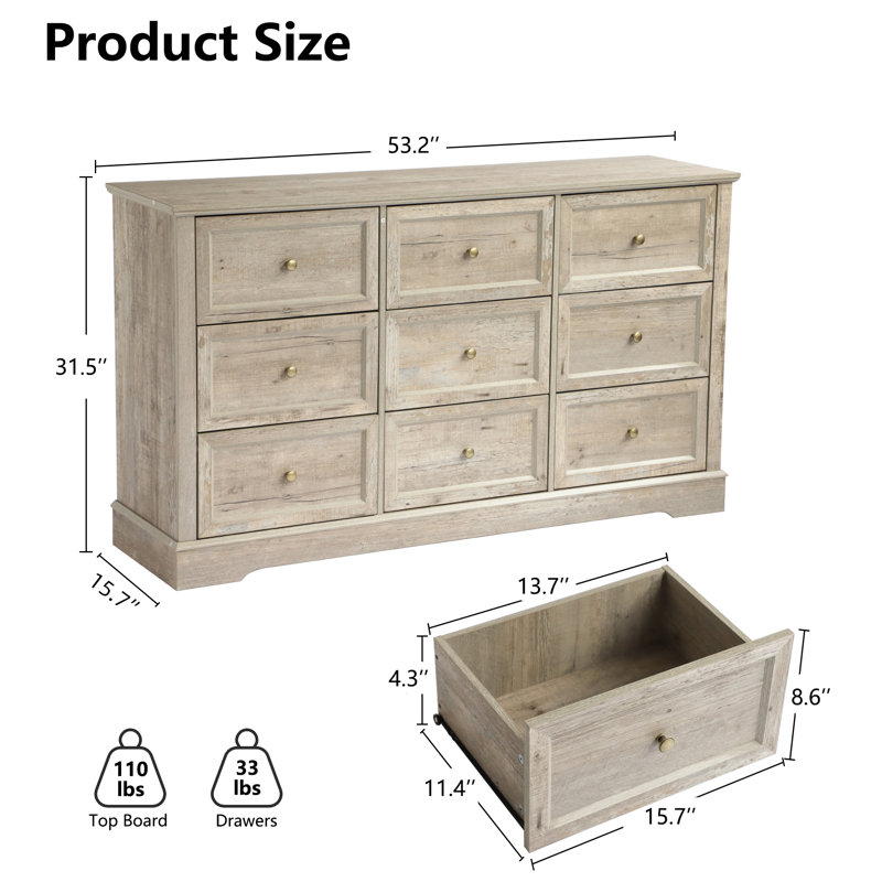 Commode 9 tiroirs Farmhouse, Gris