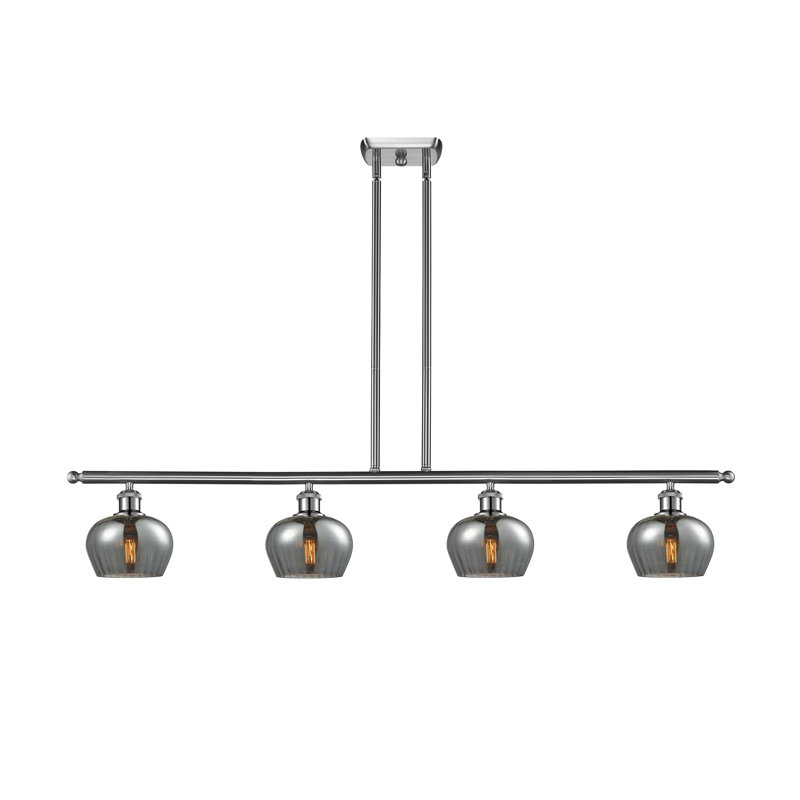 Luminaire suspendu linéaire à 4 lumières pour îlot de cuisine Patrina, Ampoule DEL 6 watts Vinage, Fumé, Nickel satiné brossé