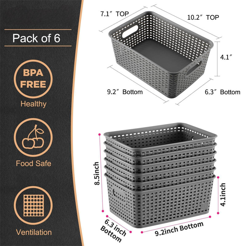 Paniers de rangement en plastique avec couvercle, Gris