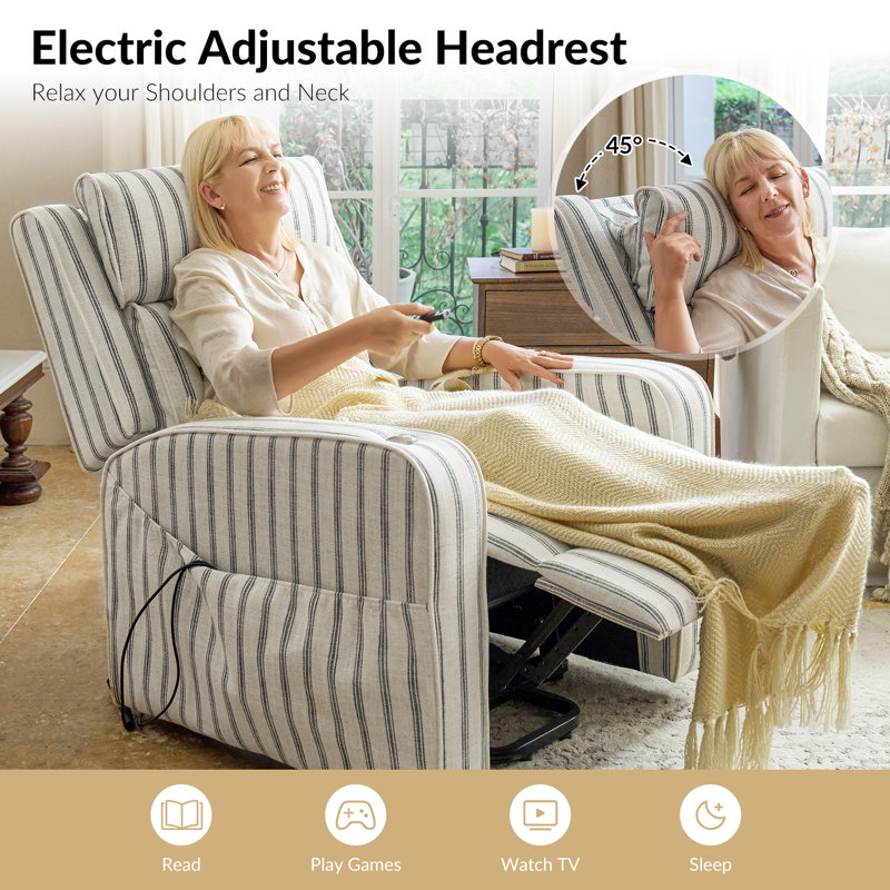 Deyani Lift Assist Power Massage Heated Recliner with Adjustable Headrest, Navy