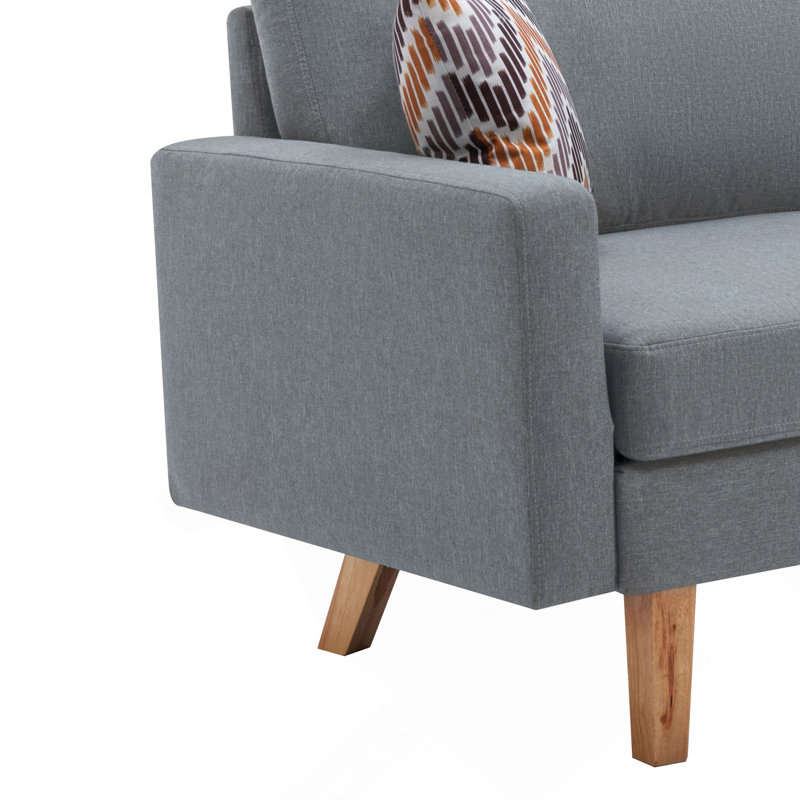 Canapé 70 po en lin gris avec 2 coussins décoratifs, Gris