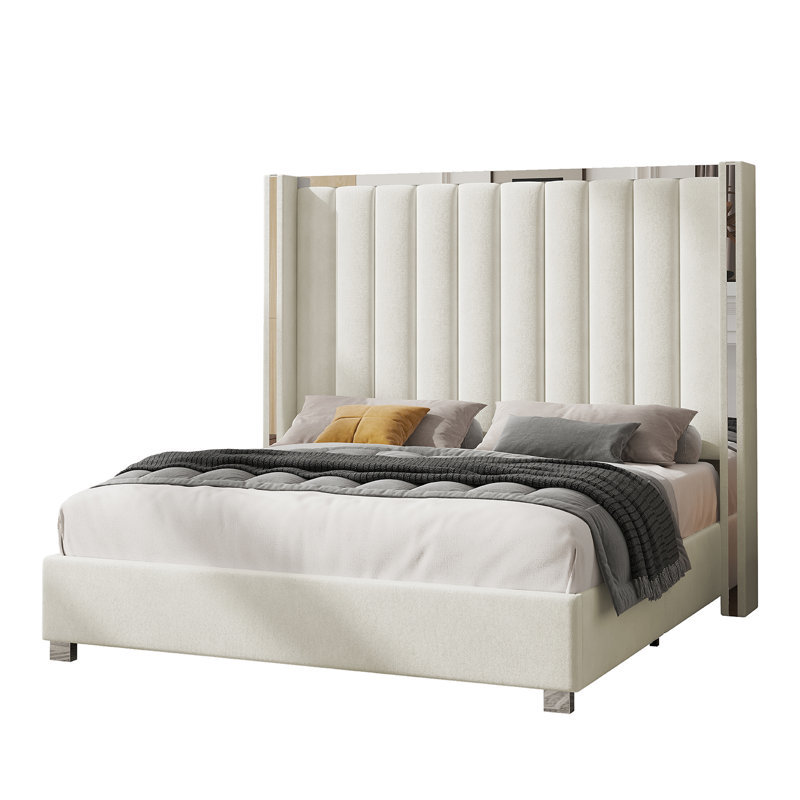 Gerasim Bed Frame with 58" Tall Headboard, Velvet Upholstered Platform Bed