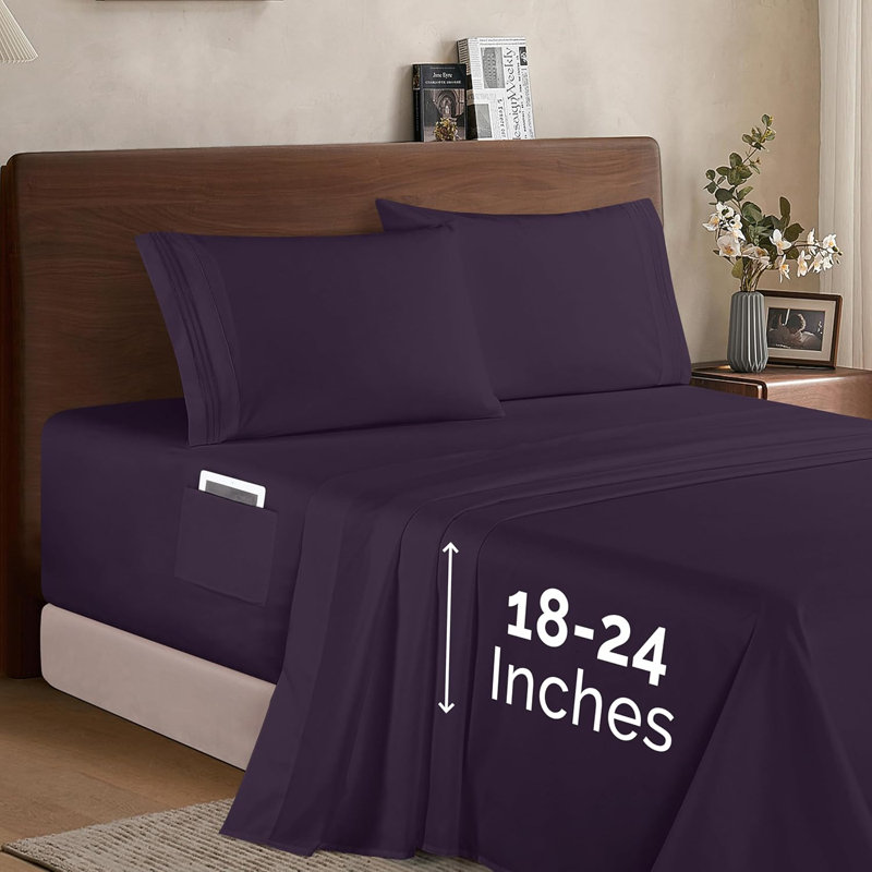 Elegant Comfort Luxury 1500 Premium Hotel Quality Microfiber 4-Piece Sheet Set - Soft, All Around Elastic 18-24 Inches Deep Fitted Sheet - Extra Deep Pocket Sheets