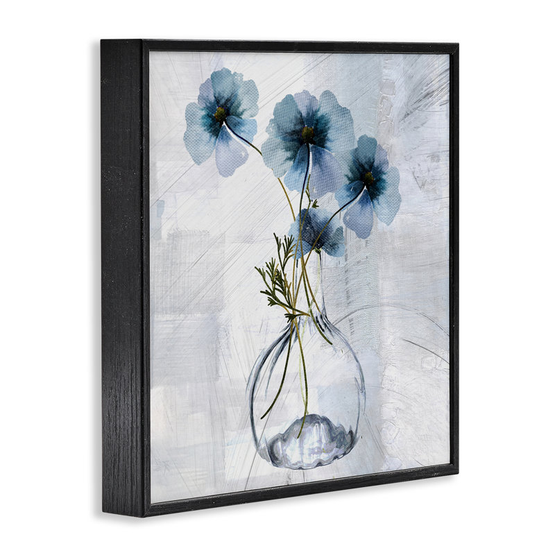 «Tale Of Blue Poppies», estampe numérique par Sophie 6, H 24 po x l 24 po, Giclée encadrée noir minuit
