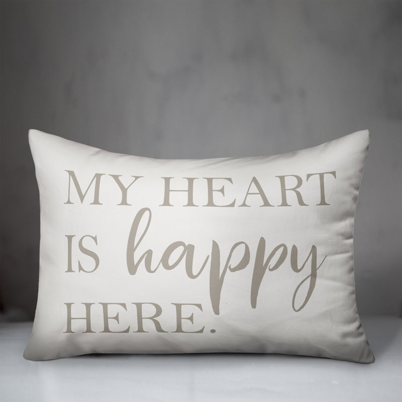 Heart Is Happy Here Outdoor Rectangular Pillow Cover & Insert, White