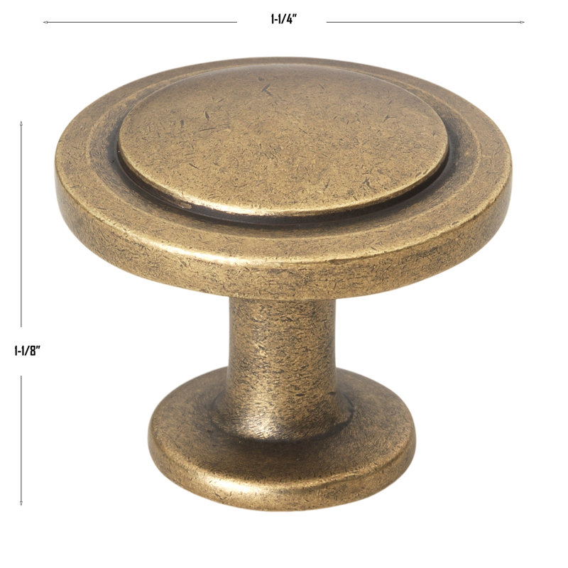 1 1/4" Diameter Round Knob, Antique Brass