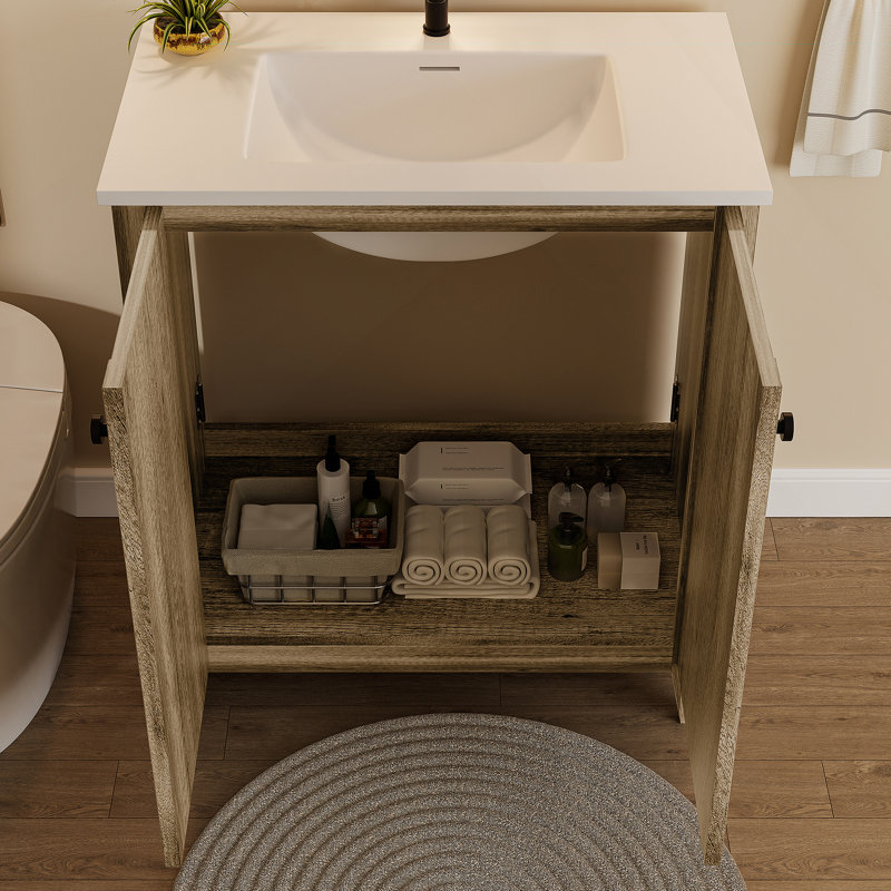 Folding Floor Cabinet With Ceramic Sink, Antique Grey