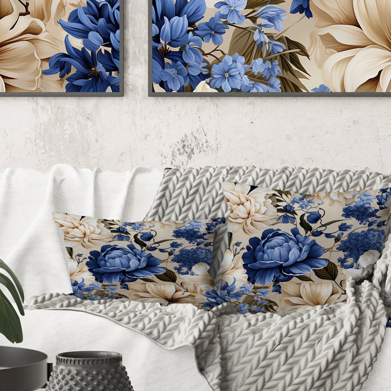 Coussin Blue Renaissance Florals Victorian, H 18 po x l 18 po