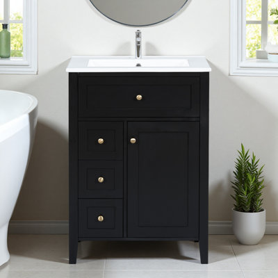 Meuble-lavabo autoportant de 24 po avec tiroirs, lavabo simple inclus