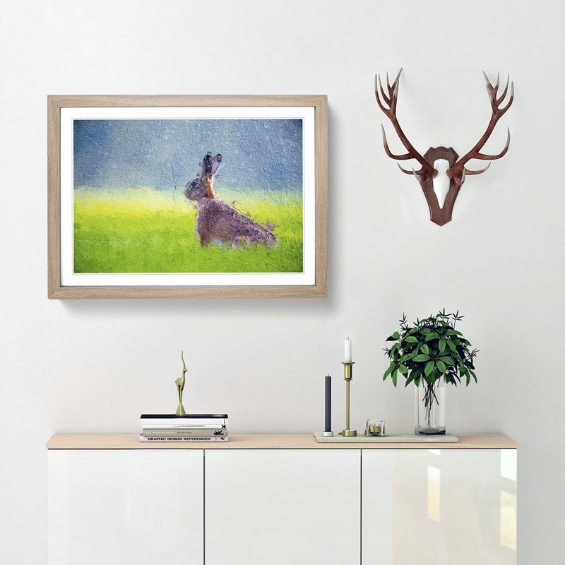 Lone Hare - Picture Frame Painting Print, 27cm H x 36cm W x 2cm D, Oak Framed