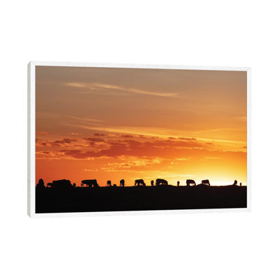 Sunset Silhouette Of Wildebeest In Africa 1 Piece Wall Art on Canvas