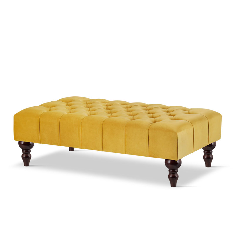 Ainura 120cm Wide Velvet Tufted Rectangle Solid Colour Cocktail Ottoman, Honey, Brown/Nut