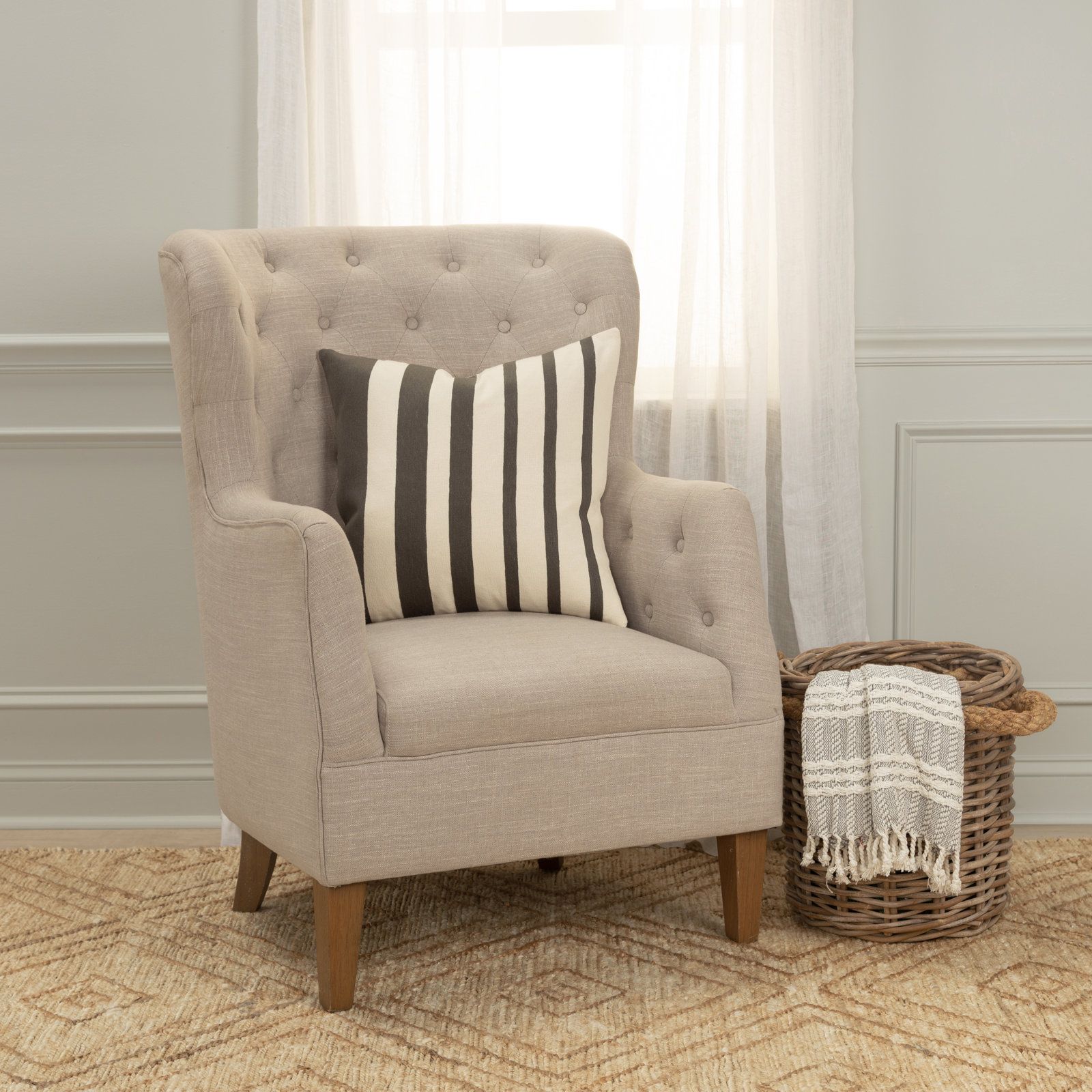 Karka 20" x 20" Embroidered Throw Pillow, Gray/Natural