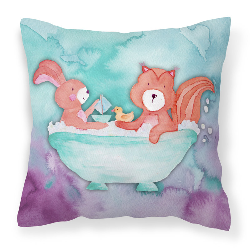 Coussin décoratif intérieur/extérieur en aquarelle de bain et écureuil, 18 po x 18 po