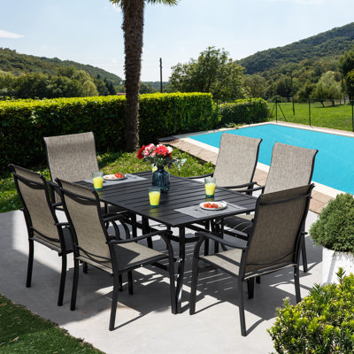 Staghorn 6-Person Metal Patio Dining Set, Rectangular Table with Umbrella Hole & PVC-coated polyester Fabric Chairs by Red Barrel Studio