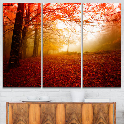 Ensemble de 3 impressions sur toile tendue, "jaune-rayons" dans la forêt rouge-3 pièces