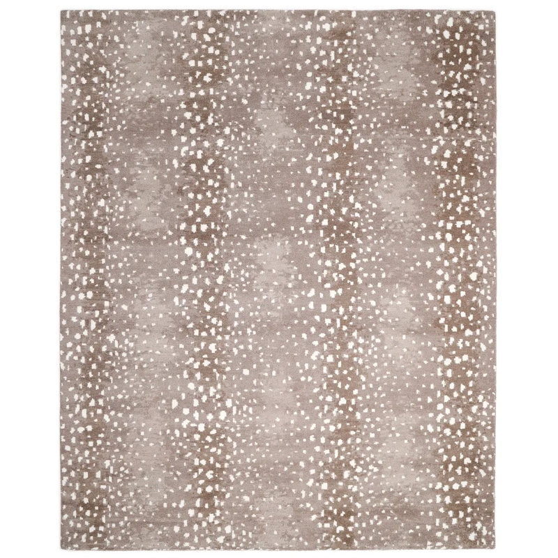 Louis Animal Print Hand-Knotted Wool/Cotton Ivory Area Rug, Rectangle 5' x 8', Beige